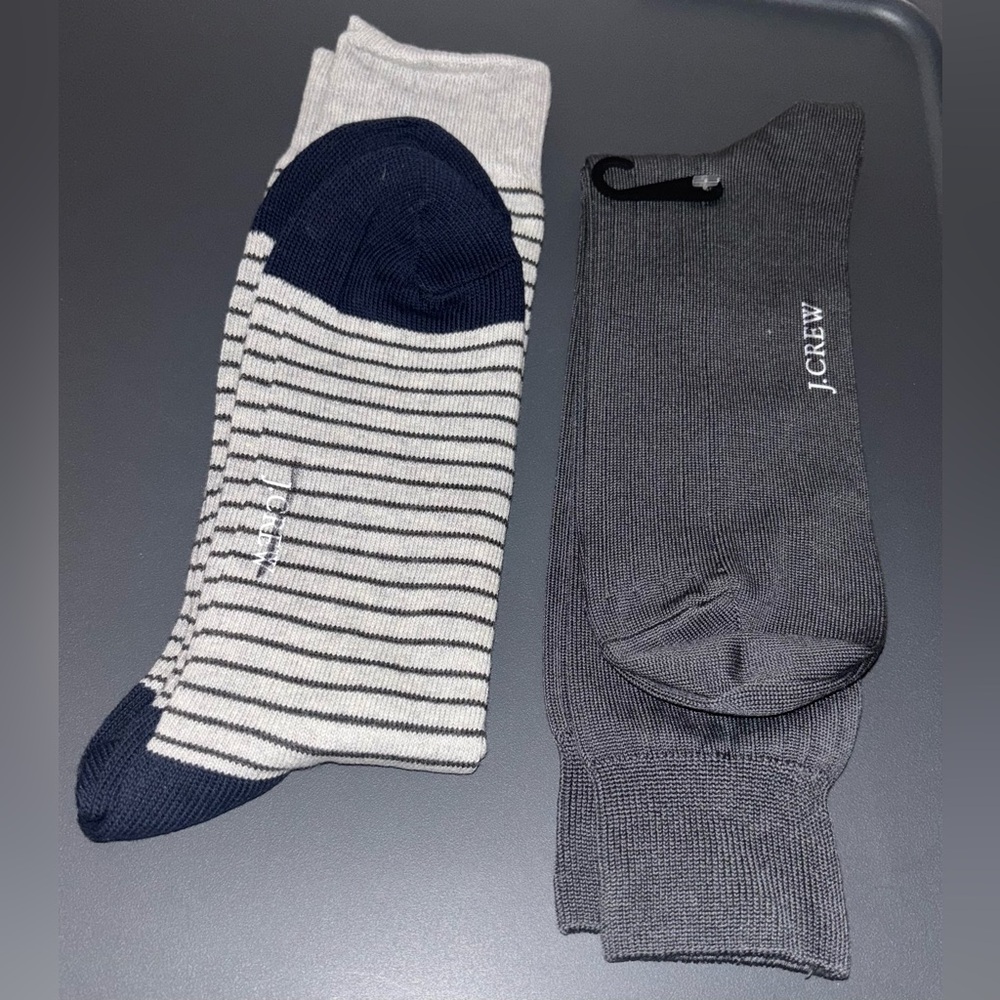 NWT J.Crew Men’s Socks Lot. Navy Stripe & Gray Casual Work Office Academia OS